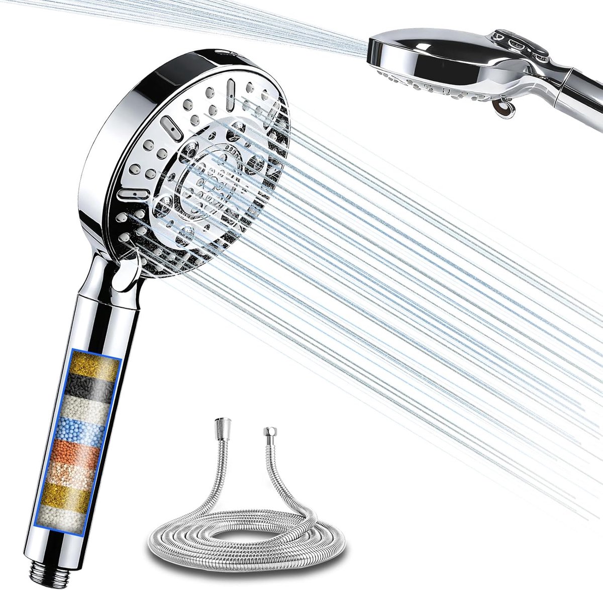 SnelShoppen - Handdouche met Filter, Verwijderbare Hoge Efficiëntie Cartridge, Vermindert Chloor en Kalk, Hoge Druk Waterbesparende Douchestraal, Gesc