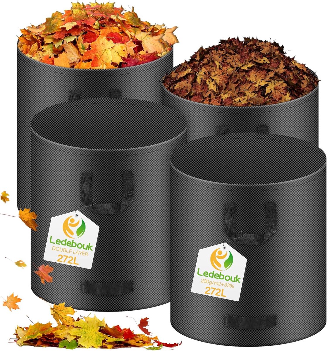 SnelShoppen - 4 x 272L Tuinafvalzak, Bladerenzak, Grote Robuuste Tuinzak, Extra Stabiel, Zelfstaand, Opvouwbaar, Polypropyleen, 200 g/m² voor Gras, Bl