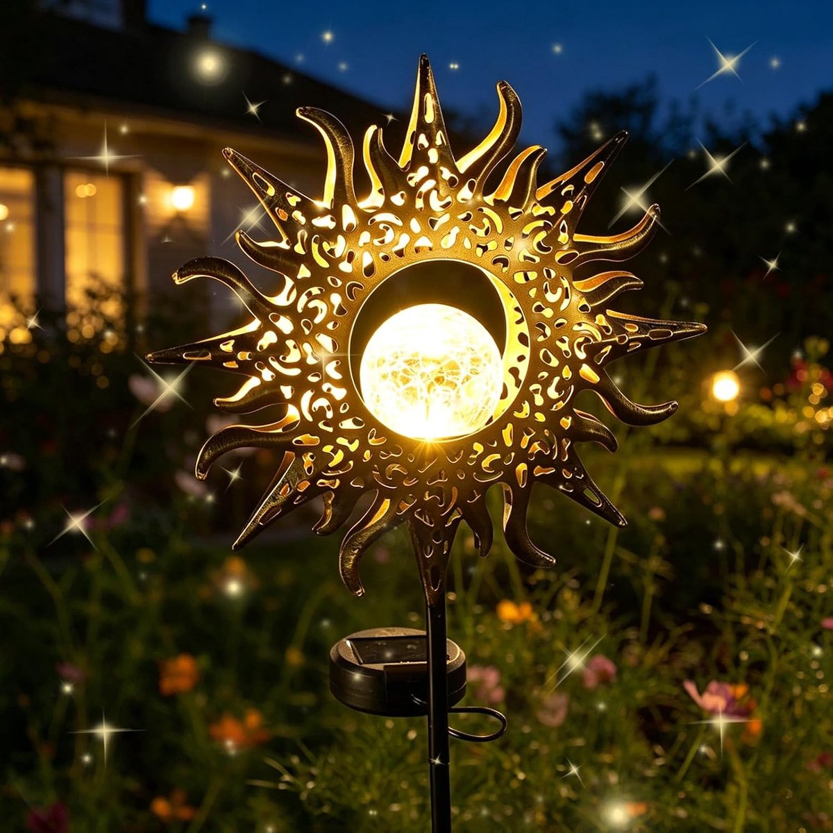 SnelShoppen - Solar Tuinverlichting - Buiten Decoratieve LED Lamp met Handgeschilderde Glazen Bol - Tuin, Balkon, Patio, Pad, Grond, Terras Verlichtin
