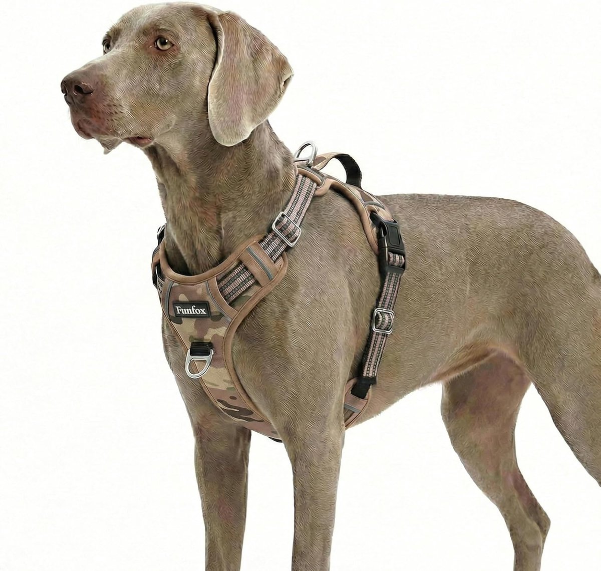 SnelShoppen - Funfox Hondentuigje voor Grote Honden, Instelbaar Anti-Trekharnas, Ademend Borstharnas in Camouflagebruin, Geschikt voor Middelgrote en
