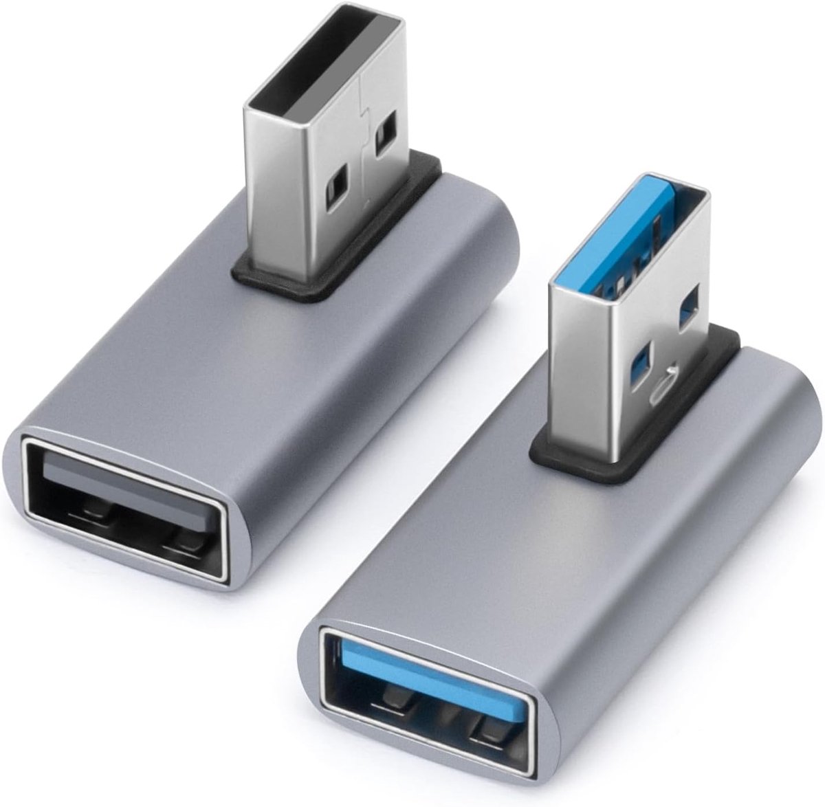 SnelShoppen - 90 Degree USB3.0 Adapter (2 Pack) - Links en Rechts Hoek USB A Male naar Female Converter/Extender voor PC, Laptop, Oplader, Powerbank -