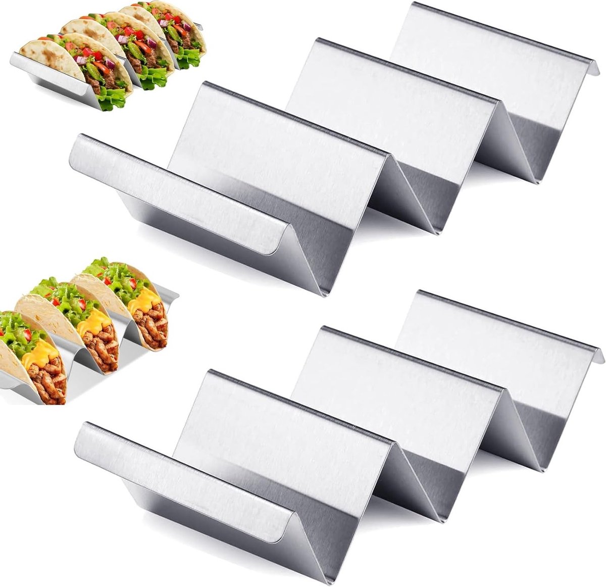 Taco houders set van 2, roestvrijstalen tortilla houders met handvatten, vaatwasser- en ovenbestendig, perfect voor tacos, sandwiches en hotdogs