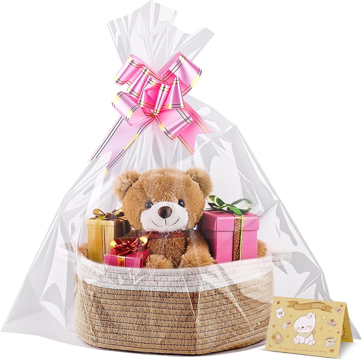 SnelShoppen - Lege Cadeau Mand 30x20x12 cm - Geweven Basket met Cadeauzak en Lint - Ideaal voor Pasen, Babyshower, Verjaardag, Bruiloft, Thanksgiving