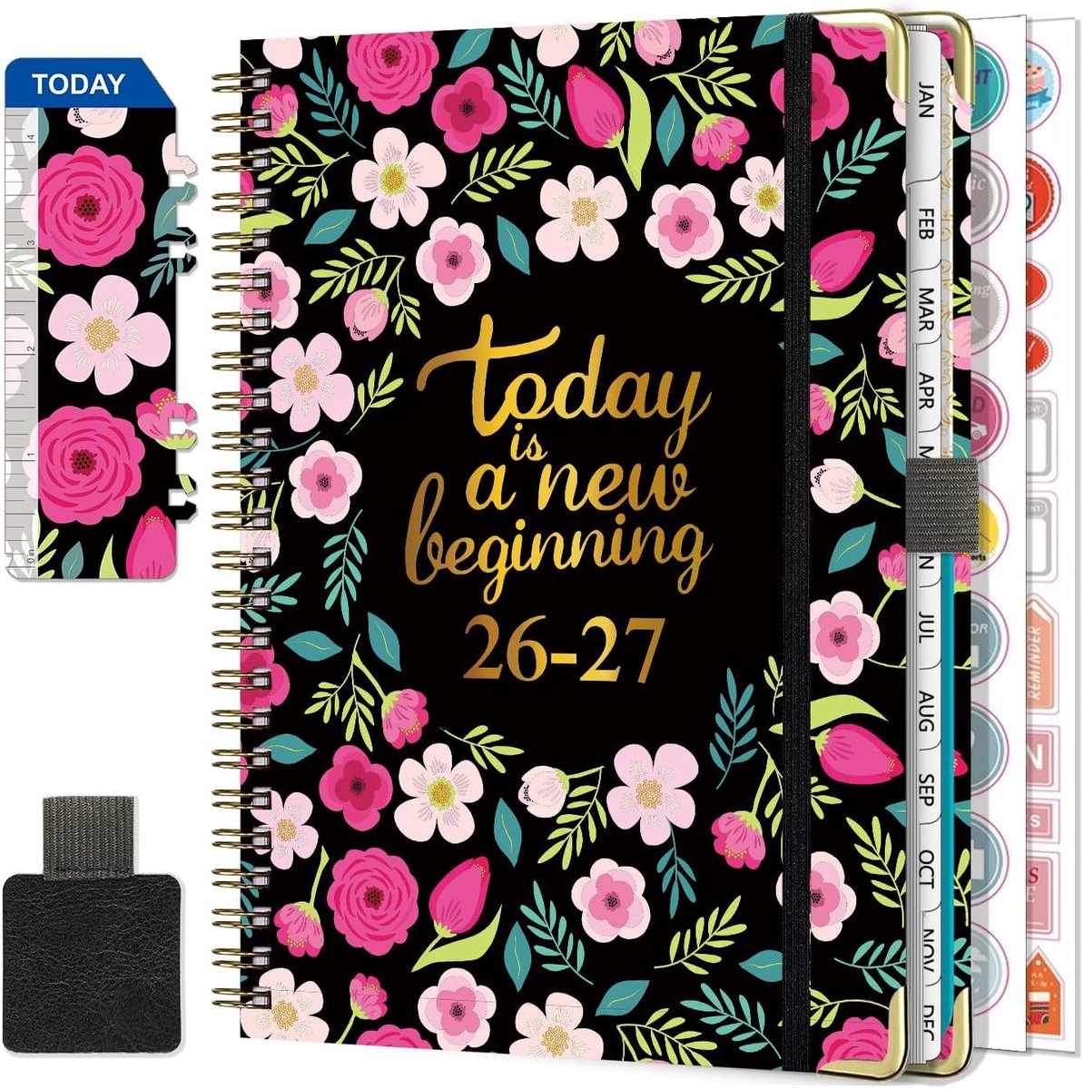 SnelShoppen - NEYSA Weekly Planner 2025 A5, Spiral Binding, School Agenda, 12 Maanden, Met Pen Loop, Liniaal, Bladwijzers en Stickers