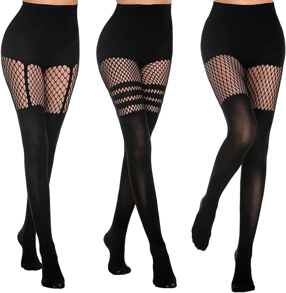 Verleidelijke Vissennet Kousen voor Dames - Zwarte Hoge Kousen, One Size, Perfect voor Feestjes en Avonden Uit