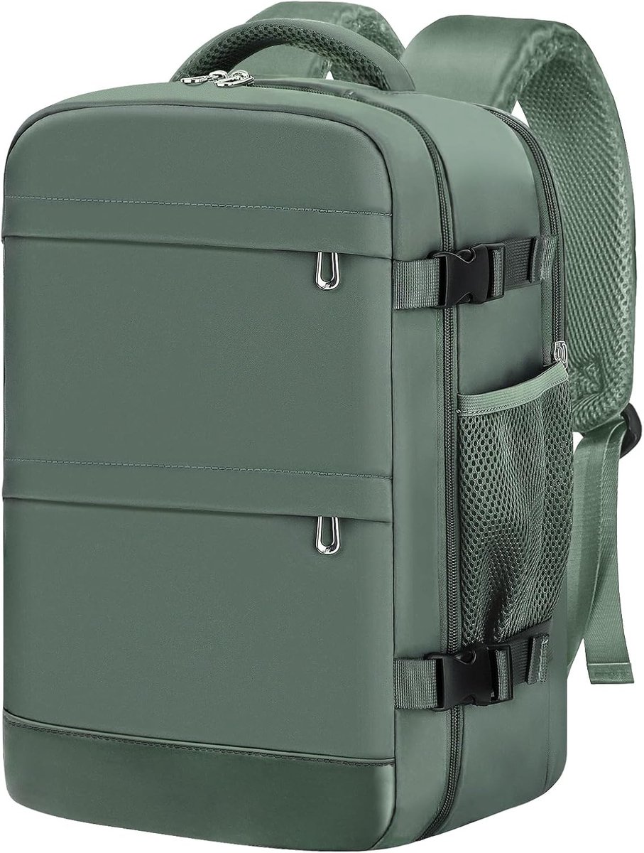 SnelShoppen - Carry-On Reisrugzak 40x20x25 cm voor Ryanair - Onderstoel Bagage, Lichte Reisbagage, Groen, Ideaal voor Vliegtuigreizen, Weekendtrips, S