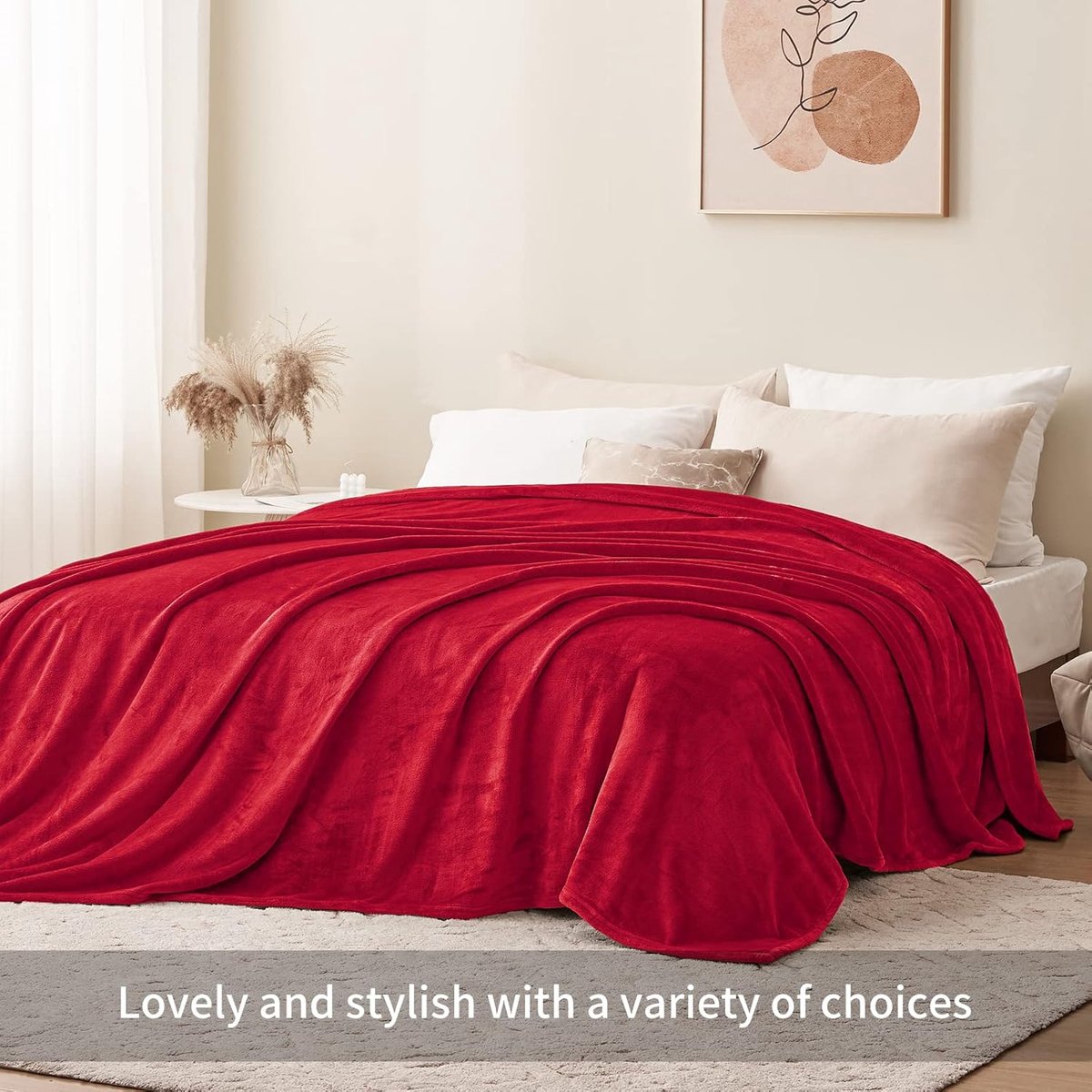 Thijox - Fleece Deken Rood 220x240 cm - Zachte Warme Flanellen Plaid voor Bed en Sofa - Ademend en Lichtgewicht - Ideaal voor Binnen en Buiten Gebruik