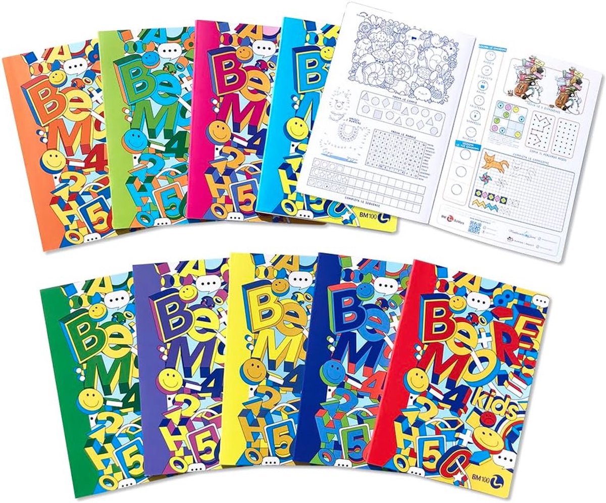 SnelShoppen - Maxi Notebooks A4 Ruler 10F, 10mm Geruit met Rand voor 1e Klasser, 72 Pagina's, Pack van 10, 100g Papier, Ideaal voor Kinderen