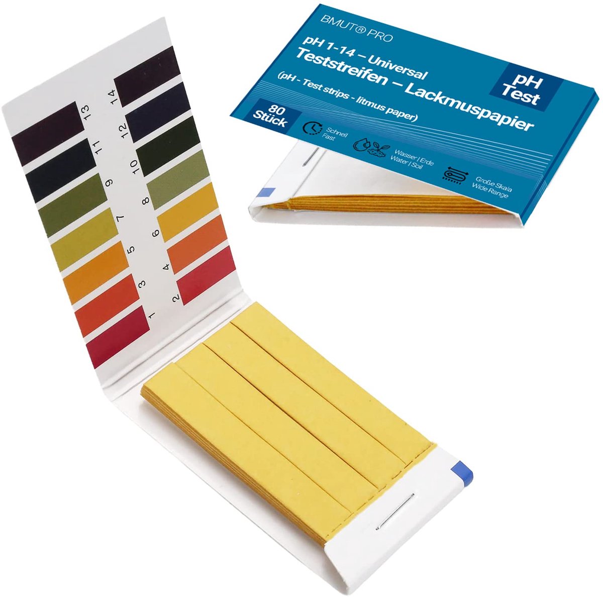 SnelShoppen - 80x pH teststrips 1-14, universele indicator, litmuspapier voor water, grond, dranken, en meer - ideaal voor tuin, zwembad en laboratori