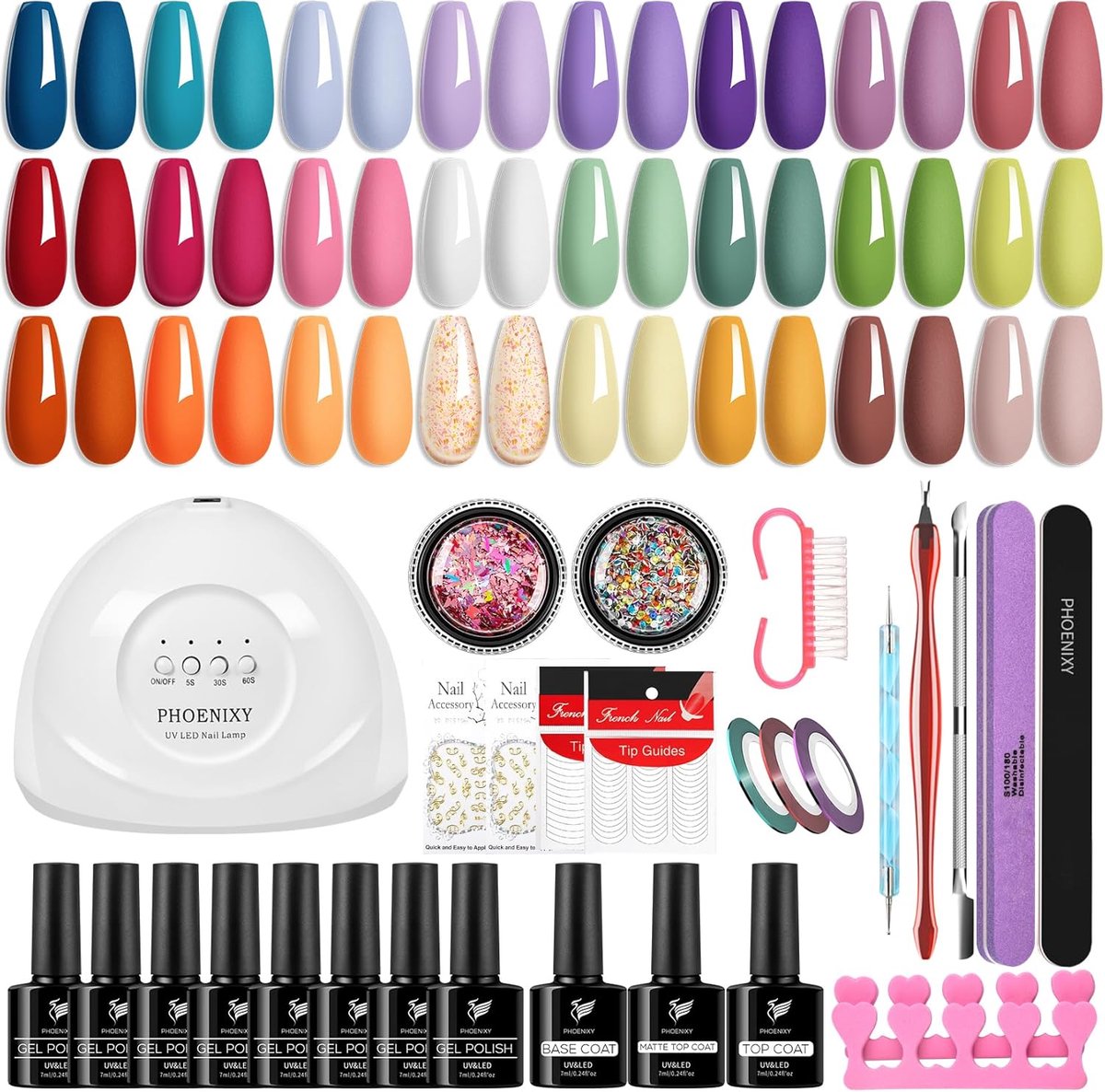 SnelShoppen - 27-delige Gel Nagelset voor Thuis, Inclusief 24 Kleuren Gel Nagels, UV Lamp, Nageltips en Decoraties voor Nail Art