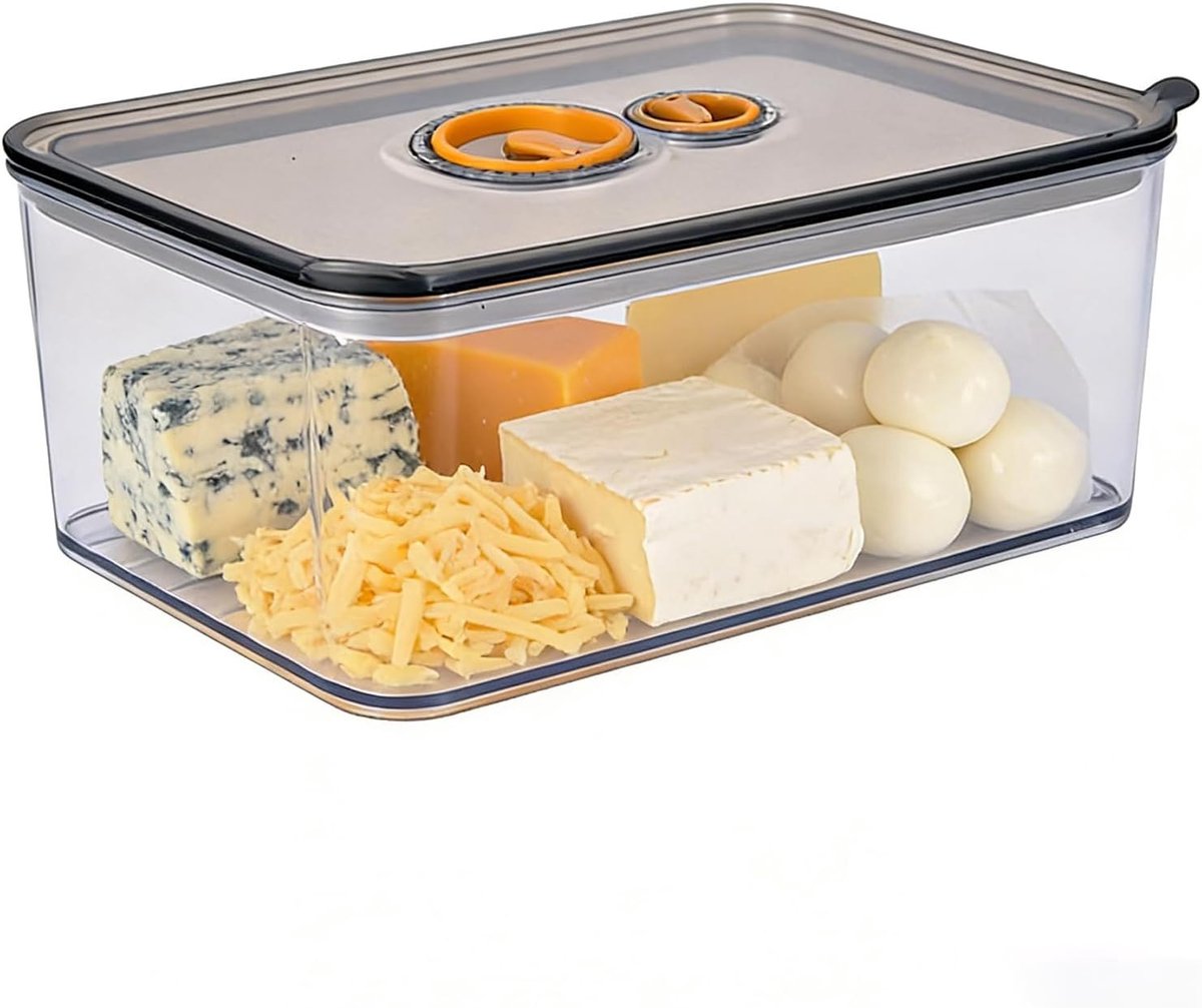 SnelShoppen - Cheese Box Refrigerator 1700ml - Luchtdichte PP Kaasdoos met Deksel en Datumweergave, Stapelbaar voor Kaas, Worst en Ham, Grijs