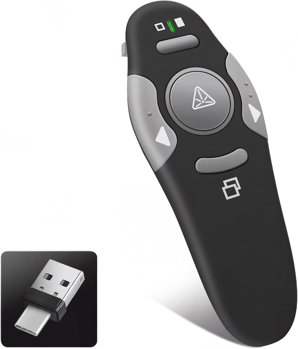 SnelShoppen - Type C & USB Presentation Clicker - Draadloze Presenter voor PowerPoint, Pointer Clicker & Slide Advancer voor Mac, Windows, Laptop Pres