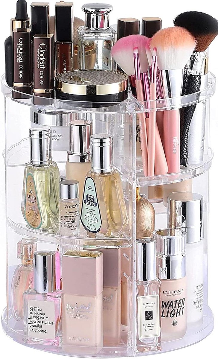 SnelShoppen - 360 Graden Rotatie Makeup Organizer - Acryl 4 Laags Aanpasbare Cosmetica Opslagdoos - Duidelijk, Ideaal voor Badkamer en Make-up Display