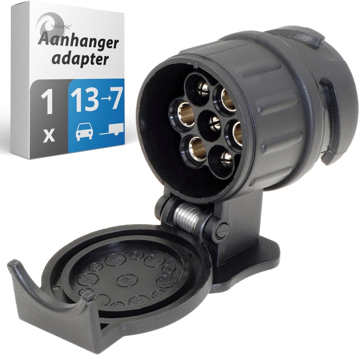 SnelShoppen - Valonic Trailer Adapter 13 naar 7-polig, Zwart - Compact voor Auto naar Trailer, Weerbestendig, Hoogwaardige Koper Contacten