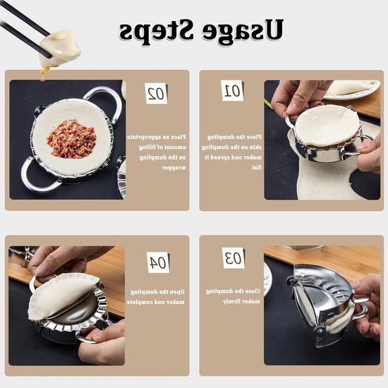 Set van 3 RVS Dumpling Moulders voor het Maken van Dumplings, Empanadas en Tortellini - Inclusief Kleine en Grote Mallen voor Pasta en Noodle Gerechten — afbeelding 4
