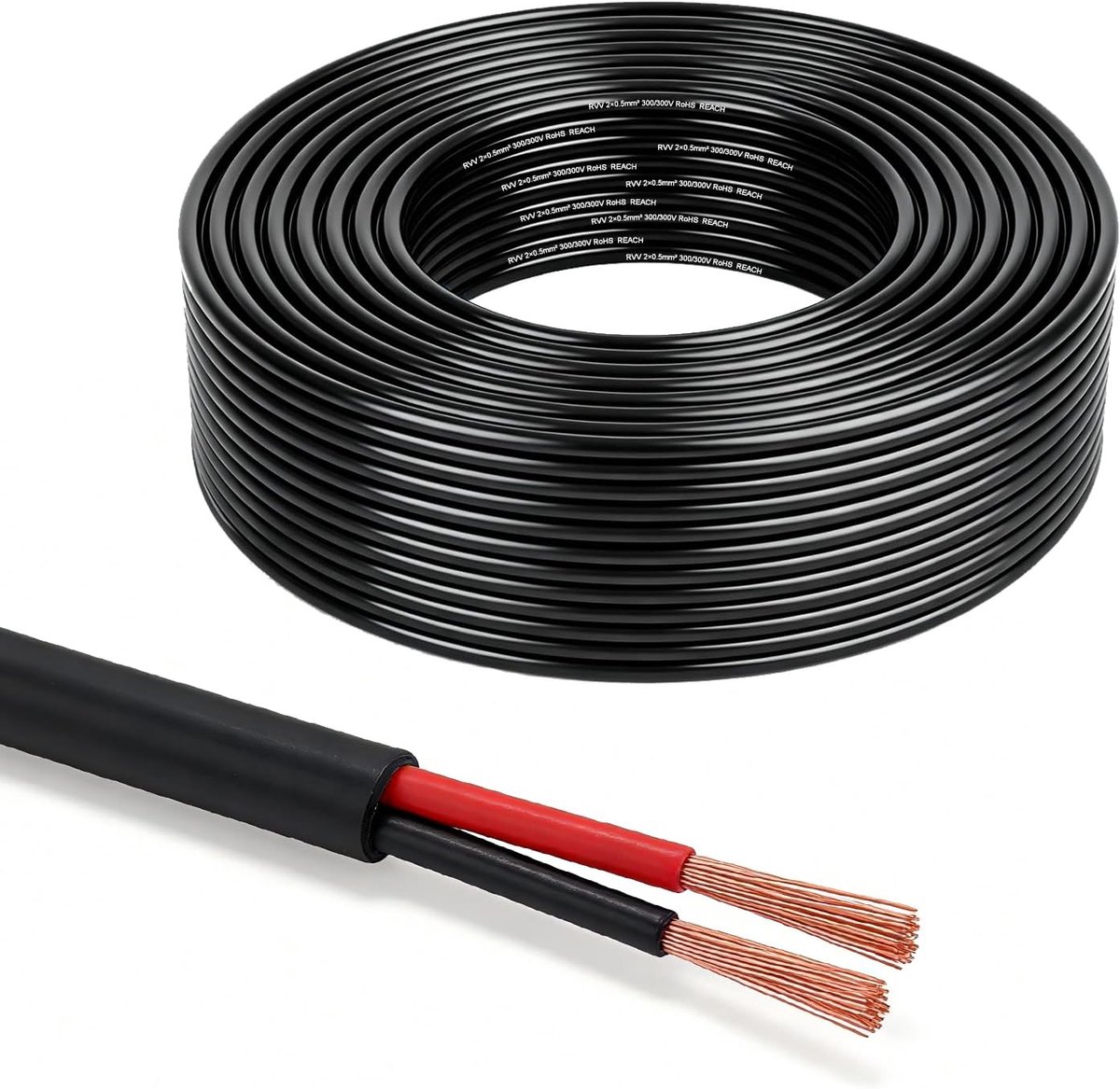 SnelShoppen - 10 m 2 x 0.5 mm² Ronde Kabel, Flexibele 12V 24V 2-Core Rode/Zwarte Voertuigkabel voor Trailer, Caravan, Truck, Motorhome, Agrarisch Gebr