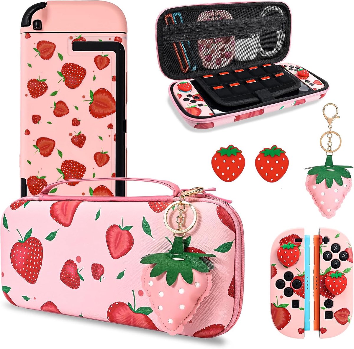 SnelShoppen - Carrying Case voor Switch 2 - Roze Draagtas voor Games en Accessoires - Inclusief Dockable Beschermcase, Duim Grip en Charms - Grote Aar
