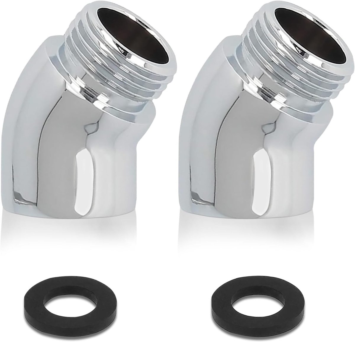 SnelShoppen - Handdouche Adapter 2 Stuks Hoekstuk voor Douchekop met 2 Afsluitringen, 145° Hoek, Koper, Geschikt voor Kraanuitbreiding