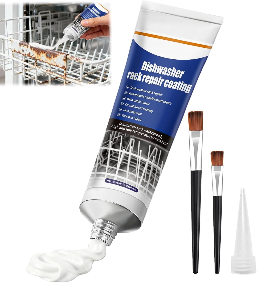 SnelShoppen - Vaatwasser Rack Reparatie Kit - Waterdichte & Warmtebestendige Coating voor Vaatwasser Mand Reparaties - 50 ML - Effectieve Bescherming