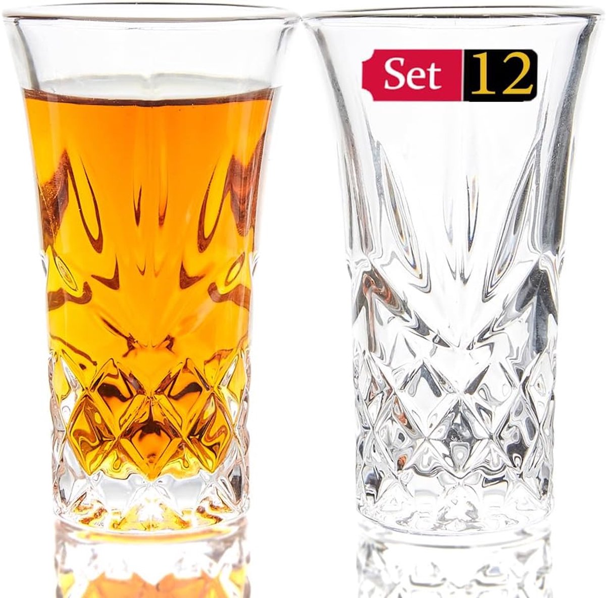 SnelShoppen - Set van 6 zware basis shotglaasjes 60 ml - Retro stijl - Perfect voor feest, bar, catering, restaurant - Elegante presentatie - Glas