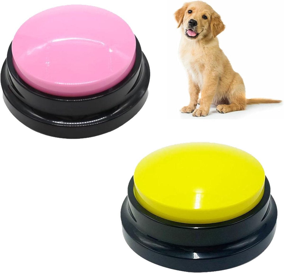SnelShoppen - Dog Buzzer met Opnamefunctie, 2 Stuks Honden Communicatie Knoppen, Dog Buttons voor Training, 30 Seconden Opname, Robuust ABS Materiaal