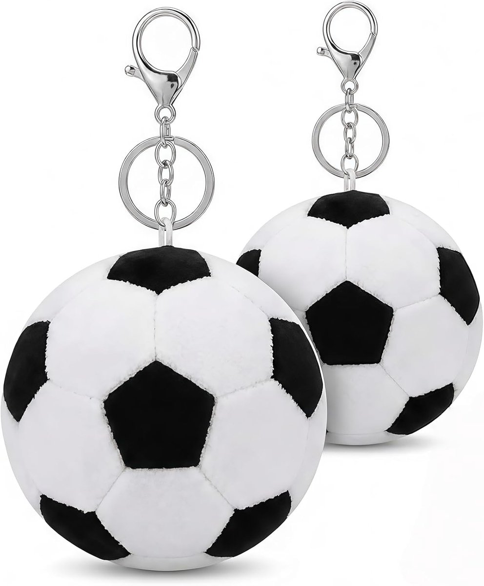 SnelShoppen - Sleutelhanger Voetbal 2-delige Set voor Kinderen - Zachte Pluche Voetbal Sleutelhangers met Karabijnhaak - Perfect voor Rugzak, Schoolta