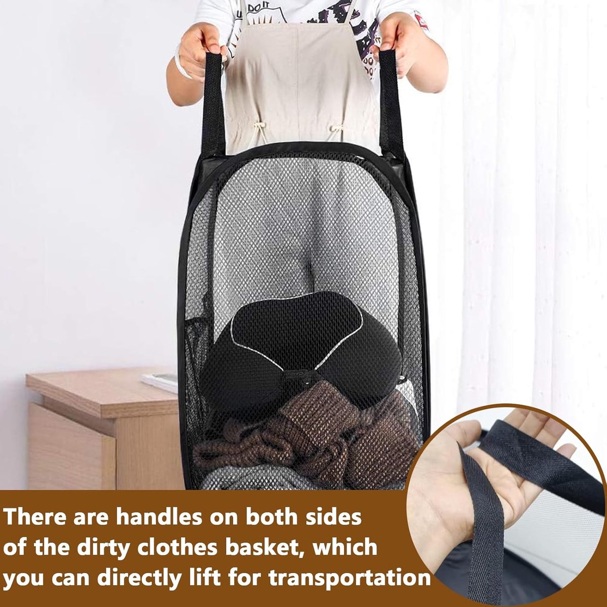 SnelShoppen - 2x Grote Opvouwbare Net Wasmand, Mesh Pop-up Wasmanden met Sterke Handvatten, Ruimtebesparende Wasmanden voor Kleding, Nylon en Polyeste