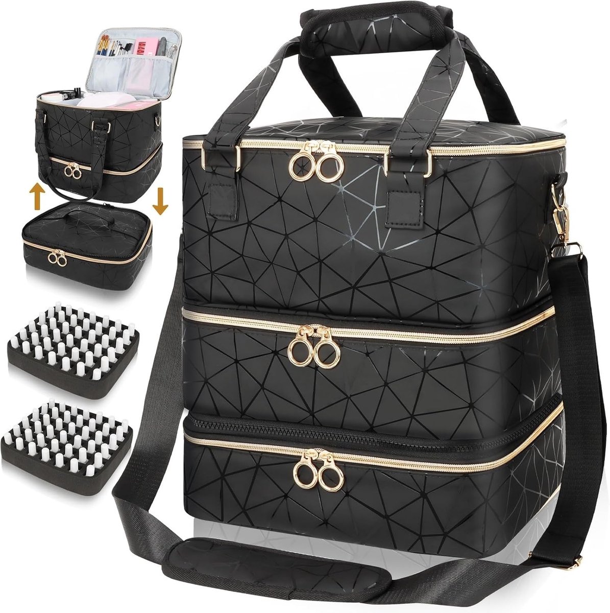 SnelShoppen - Grote Nagellak Organizer Tas voor 84 Flessen (15ml) en Nagellamp, Stijlvolle Nagellak Opbergdoos, Reis Tas voor Manicure Benodigdheden,