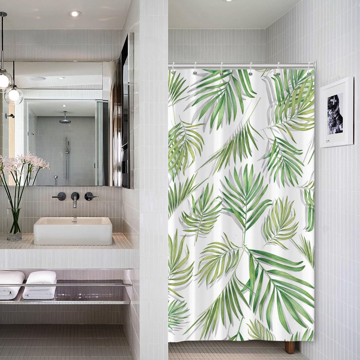 SnelShoppen - Luxe Douchgordijn Sage Green - Watercolor Eucalyptus Bladeren - 92x183cm - Polyester, Waterdicht, Ademend, Machinewasbaar - Botanische B