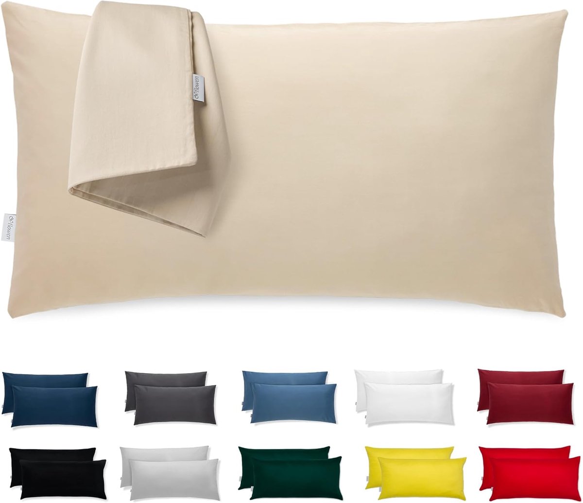 SnelShoppen - Set van 2 Kussenslopen 40x70cm - 100% Polyester Microfiber - Hypoallergenic en Ademend - Beige Kleur met Rits - Machinewasbaar voor Sofa