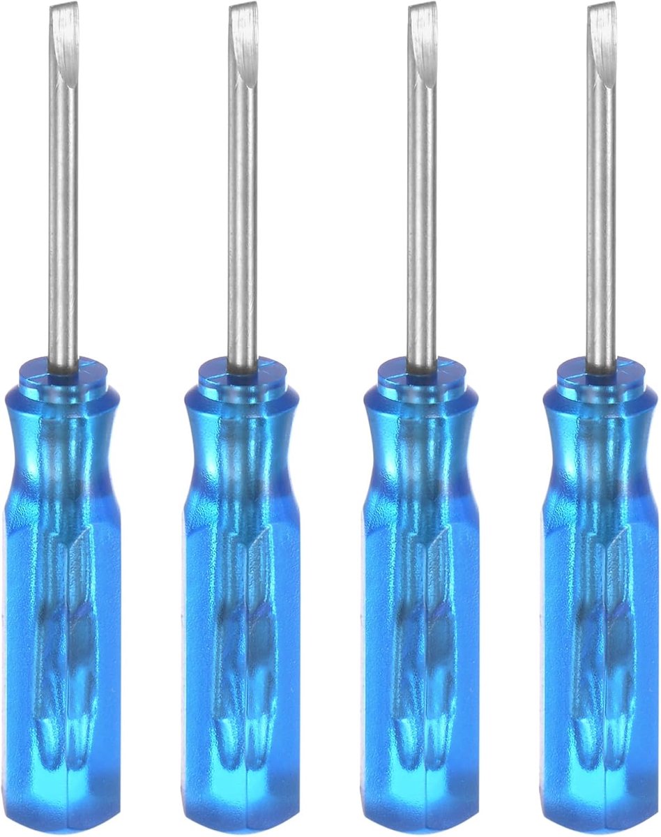 SnelShoppen - 4x Mini Slotted Screwdrivers SL1.5mm - Magnetische Platte Schroevendraaiers 45mm - Ideaal voor Kleine Huishoudelijke Apparaten - Blauw