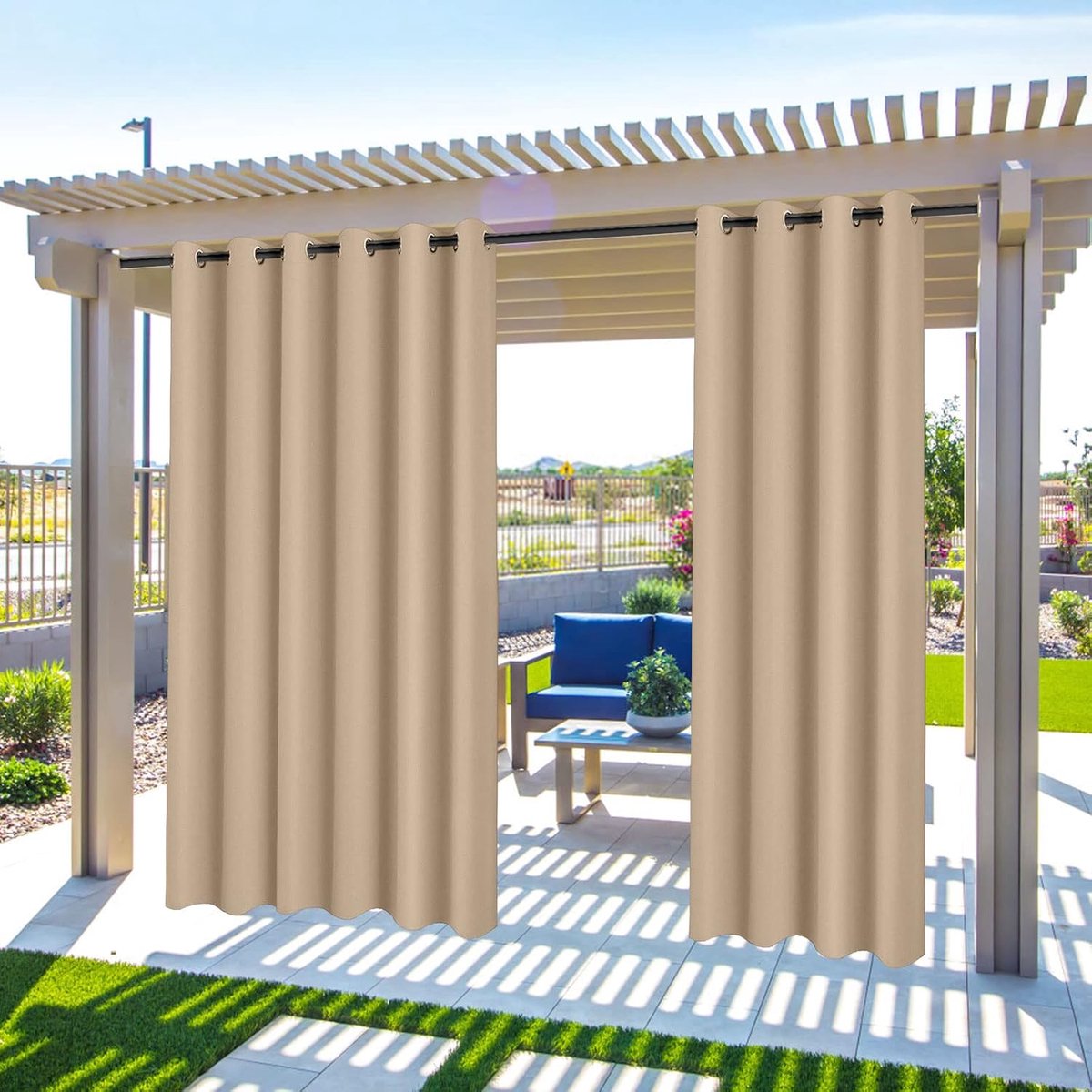 SnelShoppen - Gazebo Patio Outdoor Curtains Waterproof Tuin Zwart Zonwering Thermisch Geïsoleerde Privacy Gordijnen voor Pergola, Balkon, Veranda en B