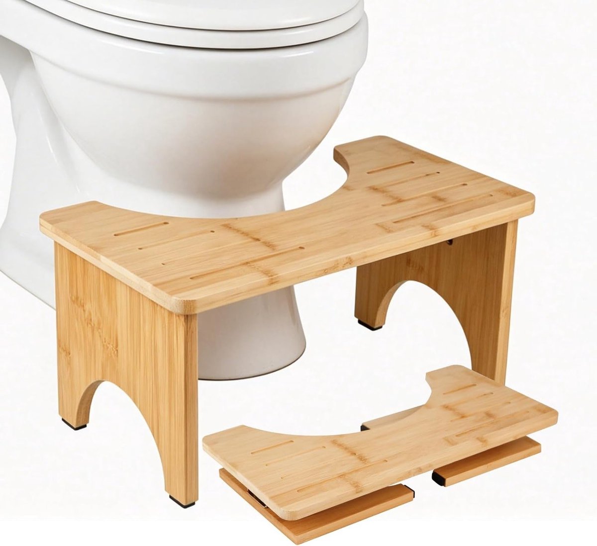 Inklapbare bamboe toiletkruk - antislip opstapkruk voor volwassenen en kinderen, ideaal voor badkamer en gemak