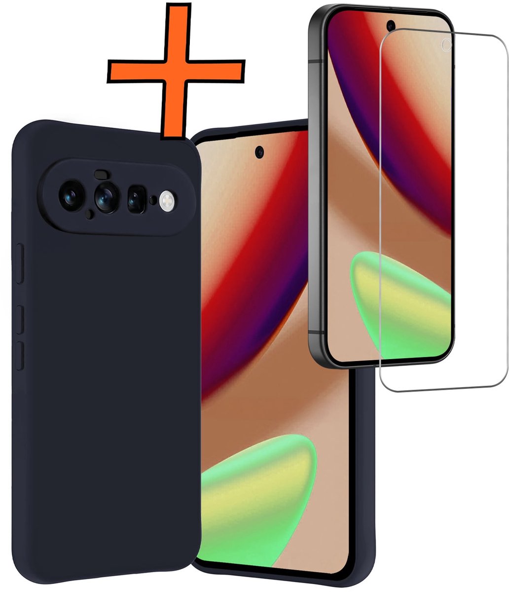 Hoes - Met Screenprotector - Geschikt voor Google Pixel 11 - Sterk & Shockproof - Back Cover - Siliconen Case - Telefoon Hoes - Donkerblauw