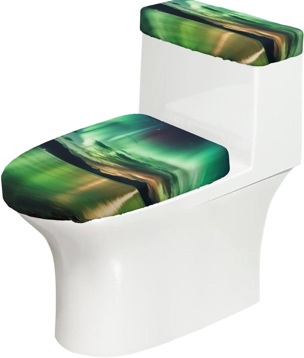 Toiletbrilhoezen Set - Toilet Covers - Badkamer Decoratie - Elastische Pasvorm - 53.3 x 43 cm - Zwart