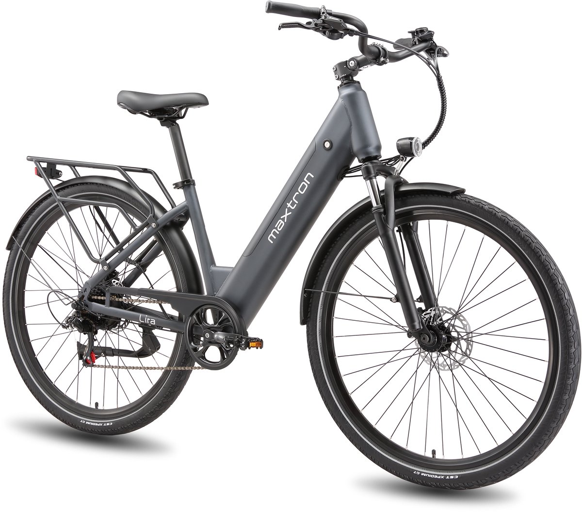 Maxtron Lira 28 Inch Elektrische Stadsfiets - 48V 15Ah Lithium-accu - Actieradius tot 140 km - 250W Motor - Hydraulische Schijfremmen - Shimano 7 Versnellingen - Max. Belastbaar 120 kg - Met Achterlicht - Grijs