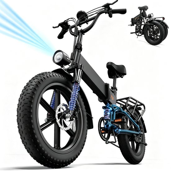 Qekud T5 Elektrische Vouwfiets - 20 Inch Fatbike met 7 Versnellingen - 48V 13Ah Accu - Remlichten & Richtingaanwijzers - Vierpoot Vering & Schijfremmen - Grote Actieradius