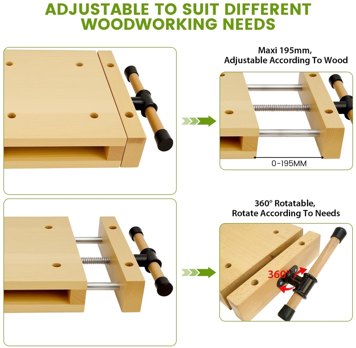 Dailygoods- Werkbank Draagbaar met Bankschroef - Mobiele Werkbank - Inklapbaar - Houten Werkbank - Geschikt voor Snijwerk - Totale Afmetingen 46,5 × 28 × 7 cm