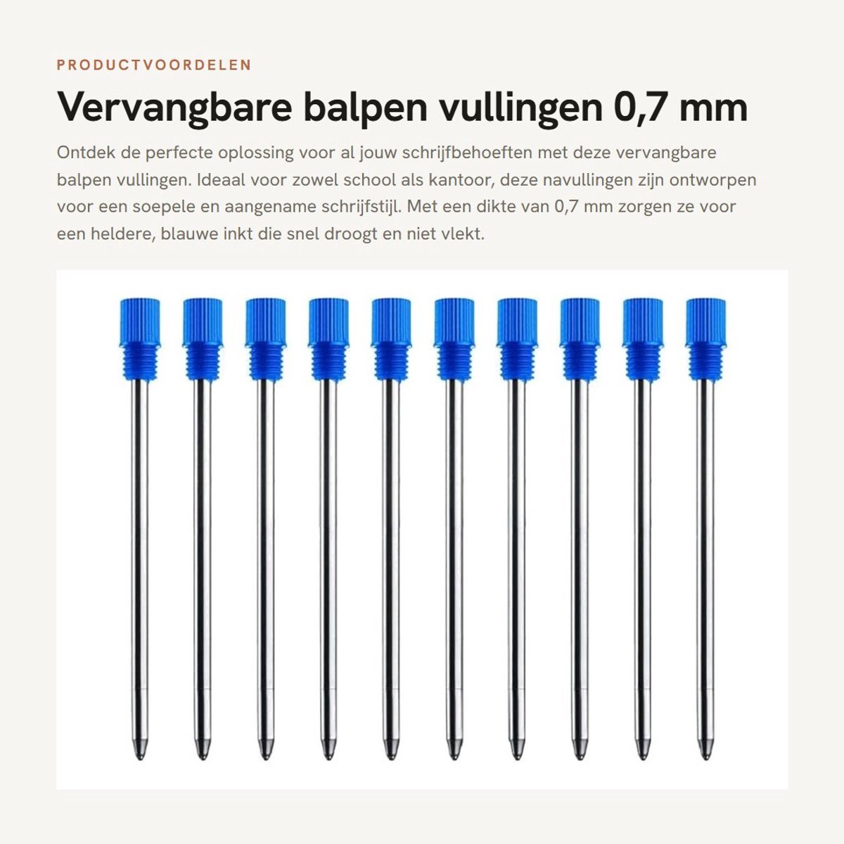 Dailygoods- Balpen Vullingen 10 Stuks - 0,7 mm - Blauw - Hoogwaardig Metaal - Lichtgewicht - Duurzaam - Sneldrogende Inkt - Penvullingen