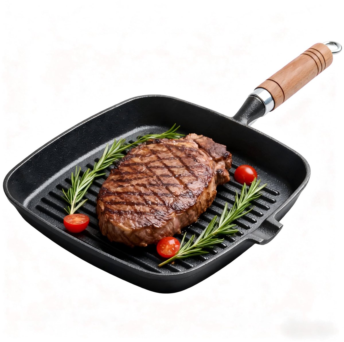 Dailygoods - Steak Grill Pan - Gietijzeren Koekenpan - Uitzonderlijke Warmteverdeling - 22x22cm - Grillen en Frituren - Ideaal voor Kookplaten - Vierkant