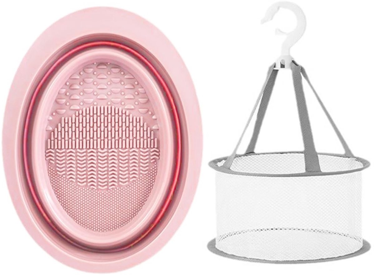Dailygoods- Make-upborstelreiniger Eenvoudig te gebruiken - Siliconen Reinigingskom - Hangend Droognet - Snel drogend - Milieuvriendelijk Materiaal - Voor Make-up Spons/Puff - Borstelreiniger