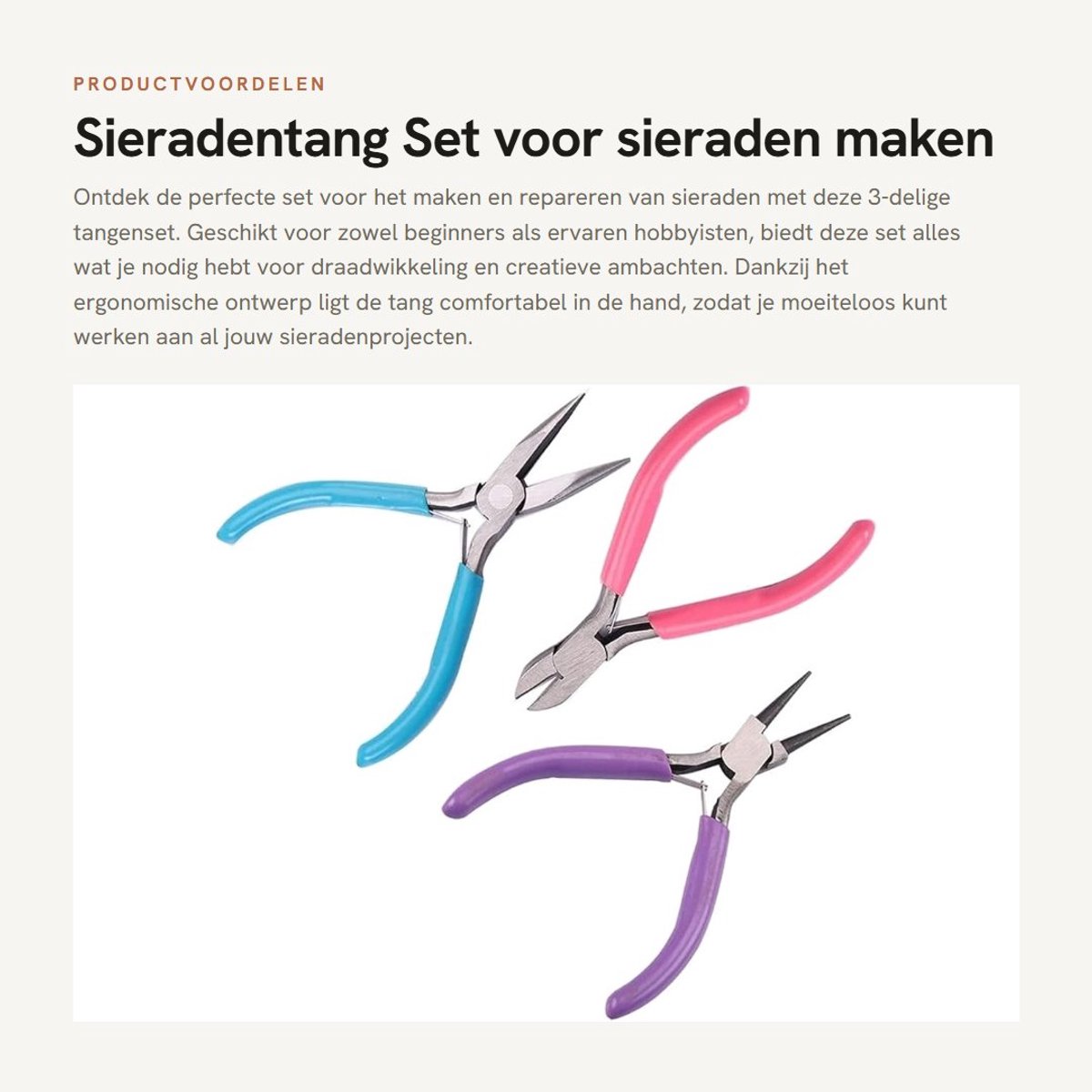 Dailygoods- Sieradenstangen Set van 3 - Ronde Tang - Diagonale Tang - Punttang - Roestvrij Staal - Doe-het-zelf Gereedschap - Sieradentangen