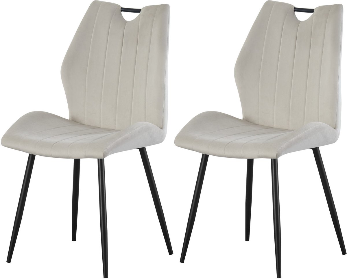 Furnilux Christin fauteuil crème set van 2 - Elegante fluwelen salonstoel met metalen frame - 75cm blanc
