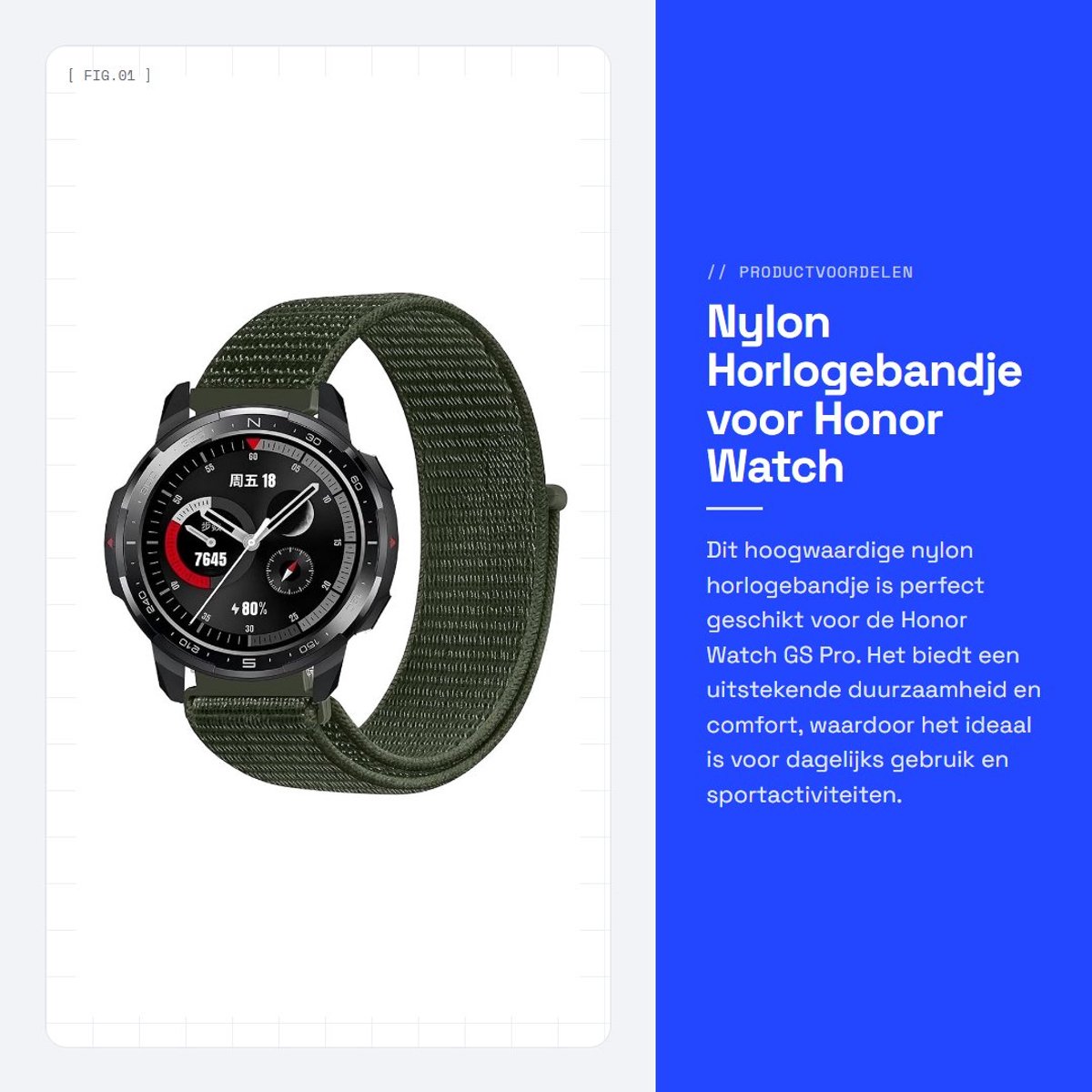 Dailygoods - Nylon Horlogebandje voor Honor Watch GS Pro 22 mm