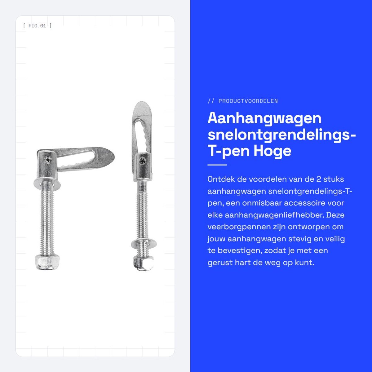 Dailygoods- Snelontgrendelings-T-pen Hoge Sterkte - Aanhangwagen Pen - Roestvrij Staal - 2 Stuks - Draadlengte 75 mm - Veilig en Duurzaam - Aanhangwagenpen