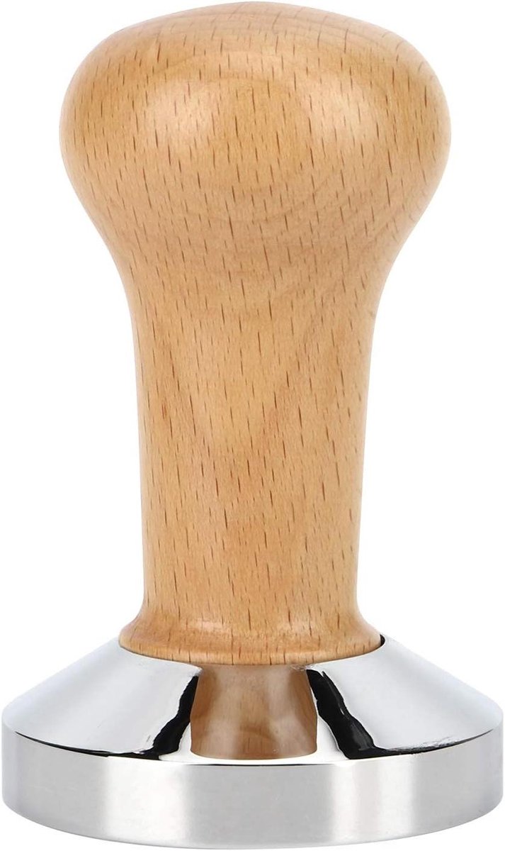 Koffie Tamper - Espresso Presser - Barista Thuis - Zwaar Roestvrij Staal - 58mm Basis - Natuurlijk Hout