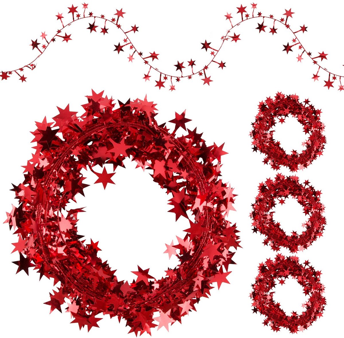 Dailygoods- Slinger 30 Meter - Stervormige Decoratie - PVC/Draad - Rood - Feestelijke Ornamenten - Ideaal voor Kerstboom en Bruiloft - Decoratieslinger
