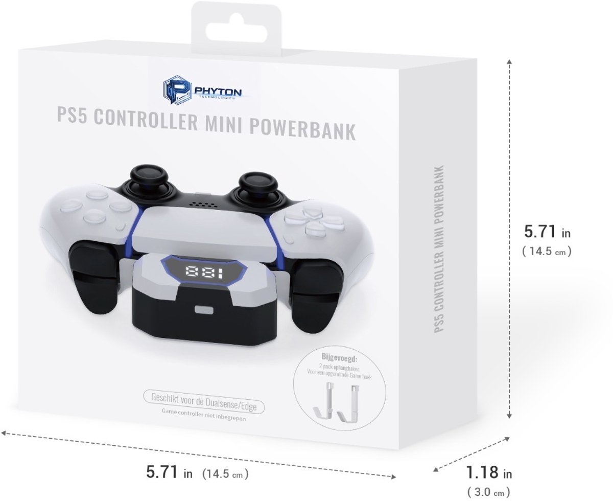 PS5 Controller Powerbank – draadloze oplader - Voor DualSense & DualSense Edge – Met 2 Ophanghaken voor controller en headset – foto 8