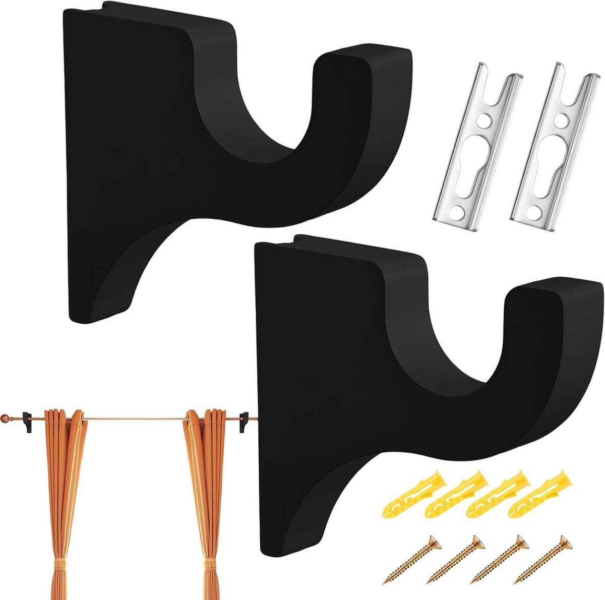 Houten Gordijnroede Houders - Raam Hardware - Interieur Verfraaien - Stabiel Steunframe - 2 Stuks - Zwart