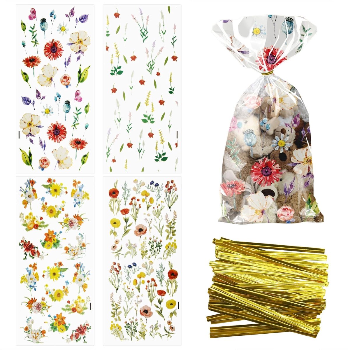 Dailygoods- Traktatiezakken 100 Stuks - Cellofaan Verpakking - Bloemen Design - Snoep/Cookie Zakken - Gunst Decoraties - Verjaardag/Baby Shower - Geschenktassen